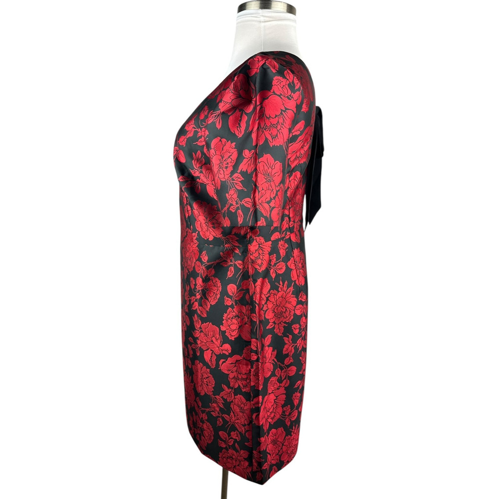 NWT Talbots Back Bow Floral Jacquard A-Line Dress Red Black Lined Zip Size 14 - Picture 6 of 16